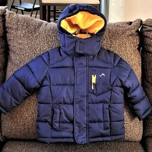 Boys Puffer Coat Vertical 9 Navy/Gold 12M Like New
